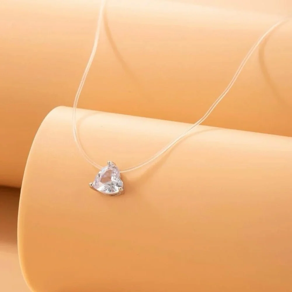 Cubic Zirconia Heart Charm Necklace - Picture 2 of 5